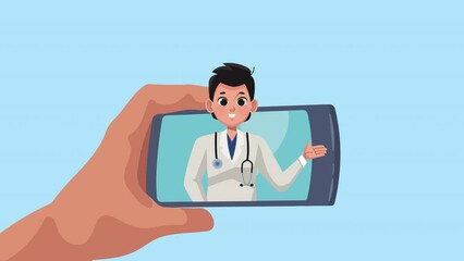 Wall Mural - professional doctor in smartphone animation