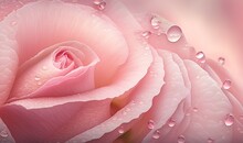 A Close Up Of A Pink Rose With Water Droplets On It's Petals And A Pink Background With Water Droplets On It's Petals.  Generative Ai
