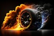 Car tyre on fire