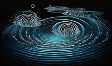  A Computer Generated Image Of A Wave In The Ocean With Bubbles In The Middle Of The Image And A Black Background With A Blue Hue.  Generative Ai