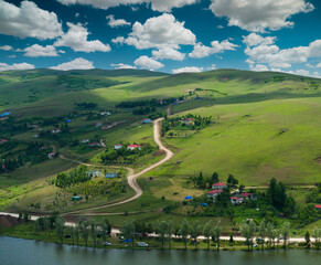 Wall Mural - Black Sea plateau houses. View of Persembe Plateau. It is the most popular place to visit the Black Sea plateaus. Aybasti, Ordu city, Turkey
