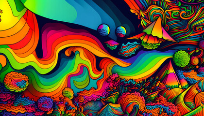 Wall Mural - abstract psychedelic colorful background, created with generative ai