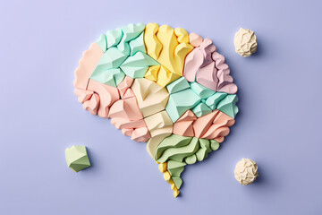 Wall Mural - Brain shape made from coloured shapes. Logical thinking side of the brain. Generative ai.