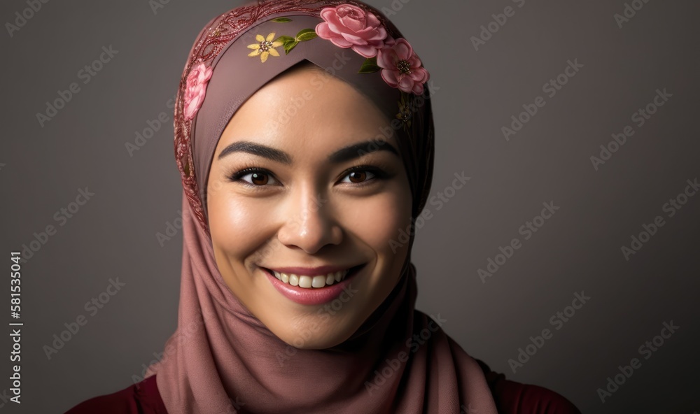 Smiling asian woman wearing a hijab looking at the camera. Generative ...