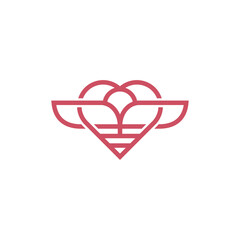 Bee and love line simplicity modern logo