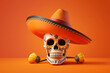 Skull wearing a mexican sombrero. Mexico traditional celebration. Generative ai