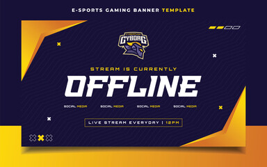 Wall Mural - Stream is Currently Offline Gaming Banner Flyer with Cyborg Mascot Character Logo for Social Media Template