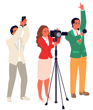 Fototapete - Journalists crew vector news presenters team illustration