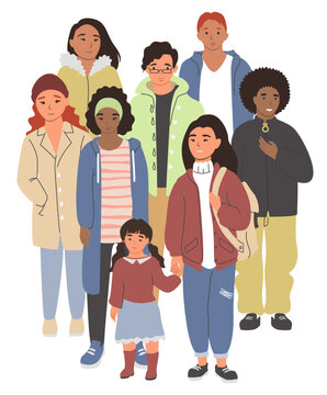 Fototapete - Multiracial people group of different age vector illustration