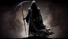 Skeleton Face In Hood, Death Concept, Dark, Danger Symbol, Ai Based
