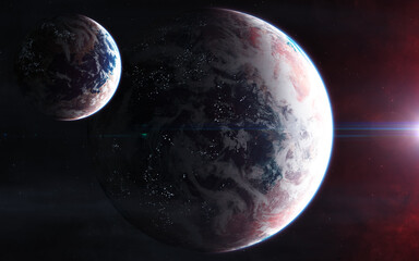 Wall Mural - inhabited deep space planets. science fiction. elements of this image furnished by nasa