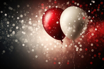 Wall Mural - Generative AI illustration of festive Christmas and vibrant red and white celebration balloons surrounded with glitter and bokeh lights background