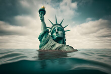 The Statue Of Liberty Is Under Water After The Sea Level Has Risen. Generative AI