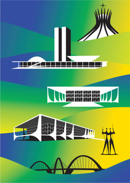 ilustração artística de alguns dos principais edifícios da cidade de brasília, capital do brasil. mo
