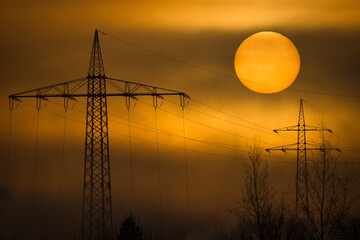 power lines at sunset