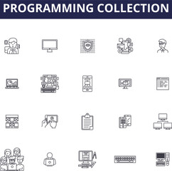 programming collection line vector icons and signs. collection, code, language, algorithm, syntax, l