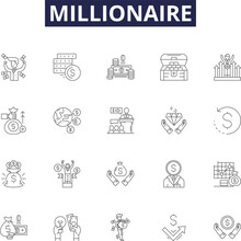 Millionaire Line Vector Icons And Signs. Rich, Monied, Prosperous, Affluent, Moneyed, Millionaire, Opulent, Lavish Outline Vector Illustration Set