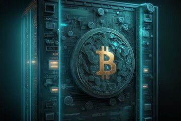 Aufkleber - Bitcoin blockchain crypto currency digital money exchange. Generative ai