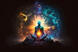 Universe, cosmos. Meditation background, chakras, prana, the mind of God and spirituality. Generative AI