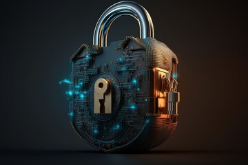 Poster - Abstract lock and key, security and safety concept, ai generated
