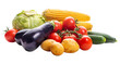 PNG, Ripe vegetables: potatoes, cabbage, tomatoes, corn, cucumbers and eggplants. Isolate