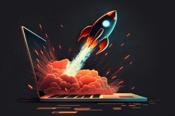 Poster - Launching Space Rocket From Laptop Screen. Generative AI