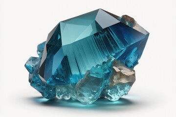 3d render, blue crystal isolated on white background, gem, natural nugget. AI generation