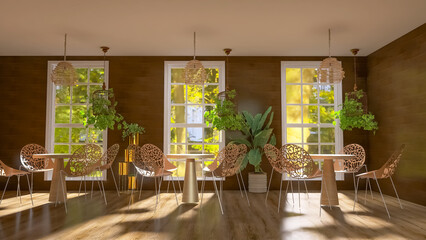 Canvas Print - Cafe interior 3d render, 3d illustration  