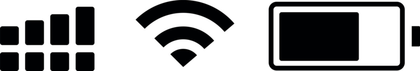 Wall Mural - set wifi icon isolated on white background for phone. phone bar status icons, battery icon, wifi sig