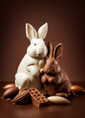 Wall Mural - The bunnies are happy to bring lots of chocolate for this Easter. There's rabbit anyway to sweeten this date!