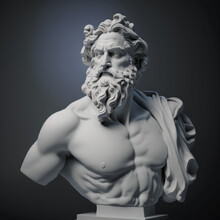 Realistic White Stone Statue Of Ancient Greek Gods, Generative AI	