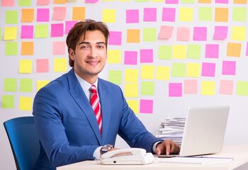 Wall Mural - Young handsome man in conflicting priorities concept