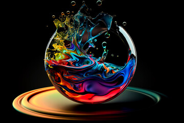 Wall Mural - Abstract multi color paint explosion on black background. Paint clouds on black background illustration. Colorful smoke texture. Generative AI colorfull fume in water illustration.