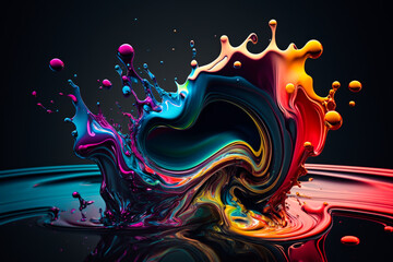 Wall Mural - Abstract multi color paint explosion on black background. Paint clouds on black background illustration. Colorful smoke texture. Generative AI colorfull fume in water illustration.