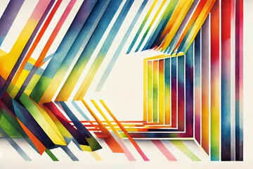 Wall Mural - Watercolor Illustration of a Abstract Art Of Colorful Geometric Lines. Generative AI