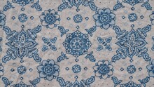 Detail Of Blue White Ornamental Floral Fabric Pattern Background 