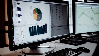 Working with the computer in business analytics, working with business analysis and data management systems on the computer, online document management and database related metrics. Generative AI