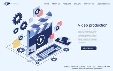 Poster - Video production flat 3d isometric vector concept illustration