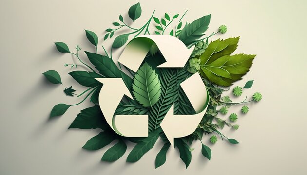 Recycle, reduce, reuse and repair. Creative images about recycling, waste reduction and reuse. Original composition of caring for the environment and recycling. The three R's. Generated by AI.