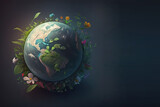 Fototapeta Natura - Miniature planet Earth with trees, fauna. Concept for Earth Day. AI generated.