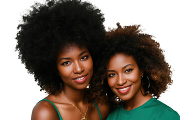 Wall Mural - Portrait of a smiling African American teenage women with curly afro hair, isolated