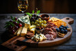 © Mr. Bolota - Charcuterie board featuring an array of artisanal cheeses, cured meats, olives, and other delicious accompaniments AI Generative