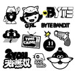 Cyberpunk decals set. Set of vector illustrations,  stickers and labels in futuristic style. Japanese hieroglyphs for matchless.