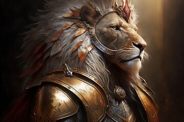 Wall Mural - regal pride of armor shine; wisdom rolling on his tongue generative ai