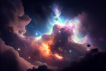 Wall Mural - Space Art Nebula is a Textured Background Inspired by the Wonders of the Sky and Galaxy. Featuring Deep Space and Cosmic Elements in Bright and Deep Hues, it Creates an Abstract and Fantasy Effect.