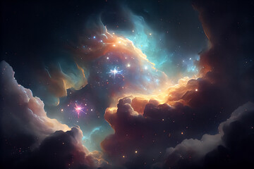 Wall Mural - Space Art Nebula is a Textured Background Inspired by the Wonders of the Sky and Galaxy. Featuring Deep Space and Cosmic Elements in Bright and Deep Hues, it Creates an Abstract and Fantasy Effect.