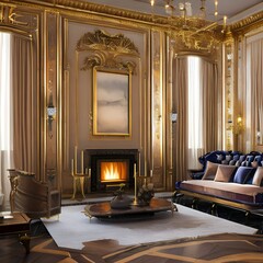 A luxurious living room with a large fireplace and expensive looking furniture3, Generative AI