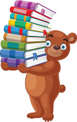 Sticker - Cartoon bear carrying a pile of books