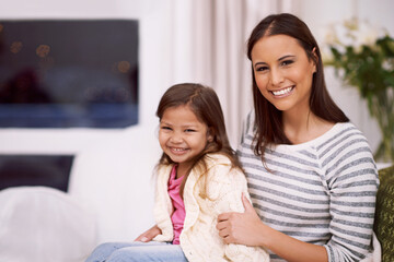 Poster - Shes the dearest to me. Portrait of a mother and her little daughter spending quality time together at home.