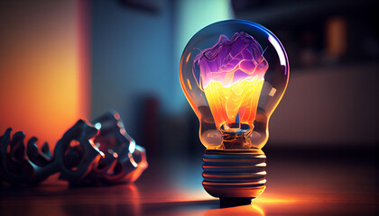 Poster - Glowing light bulb on dark background. Creative idea concept.generative ai